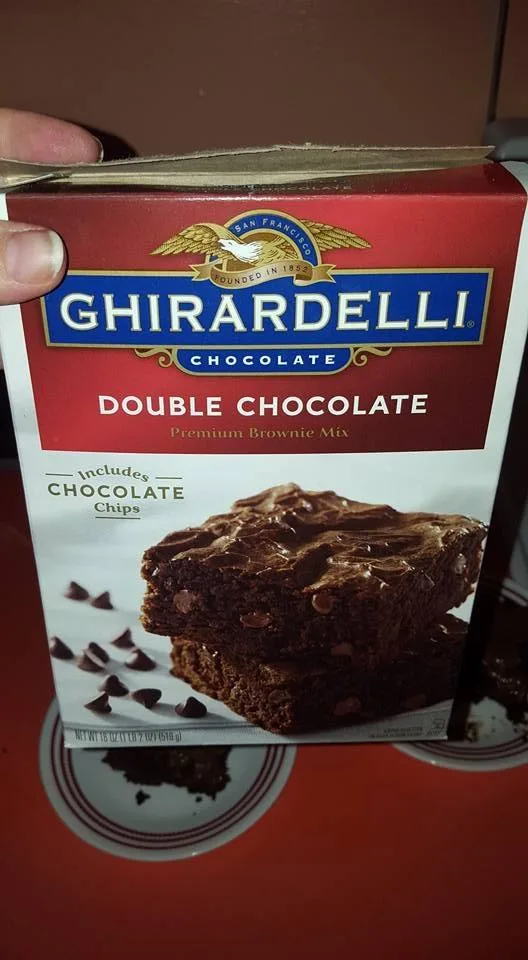 Customer photo of brookies showing the brownie and cookie half divided down the middle