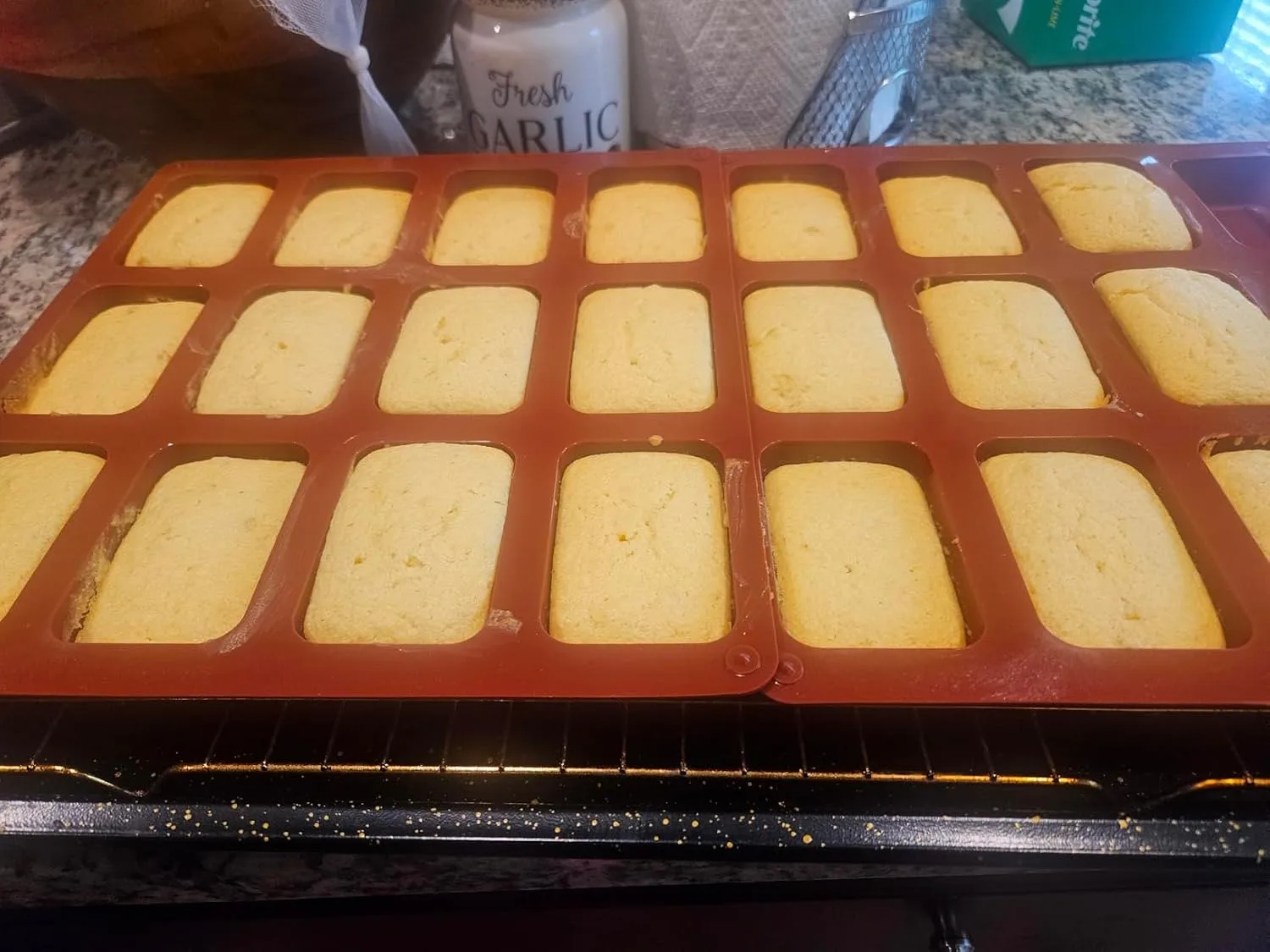 Customer photo of green tea shortbread cookies arranged on a plate