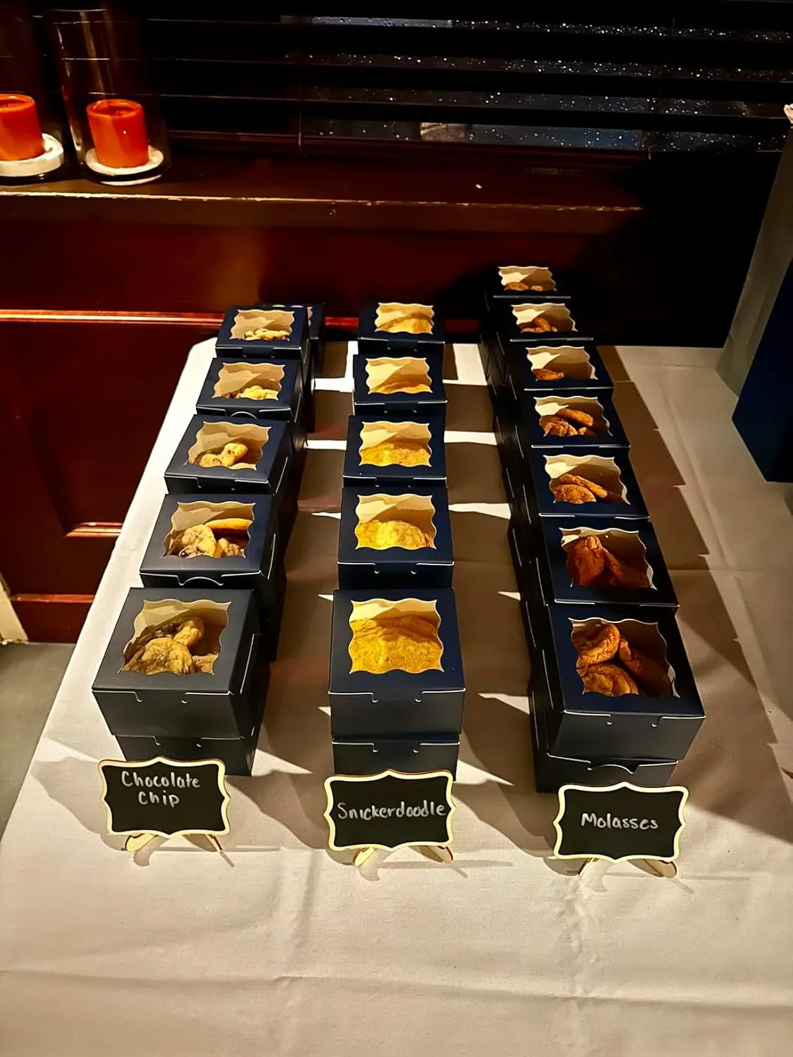 Customer photo of assorted cookies arranged in an elegant gift box with ribbon