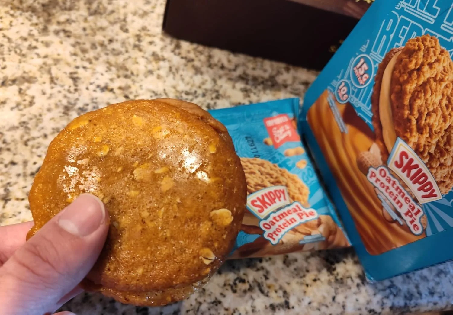 Customer photo of peanut butter oatmeal chocolate chip cookies showing texture and ingredients