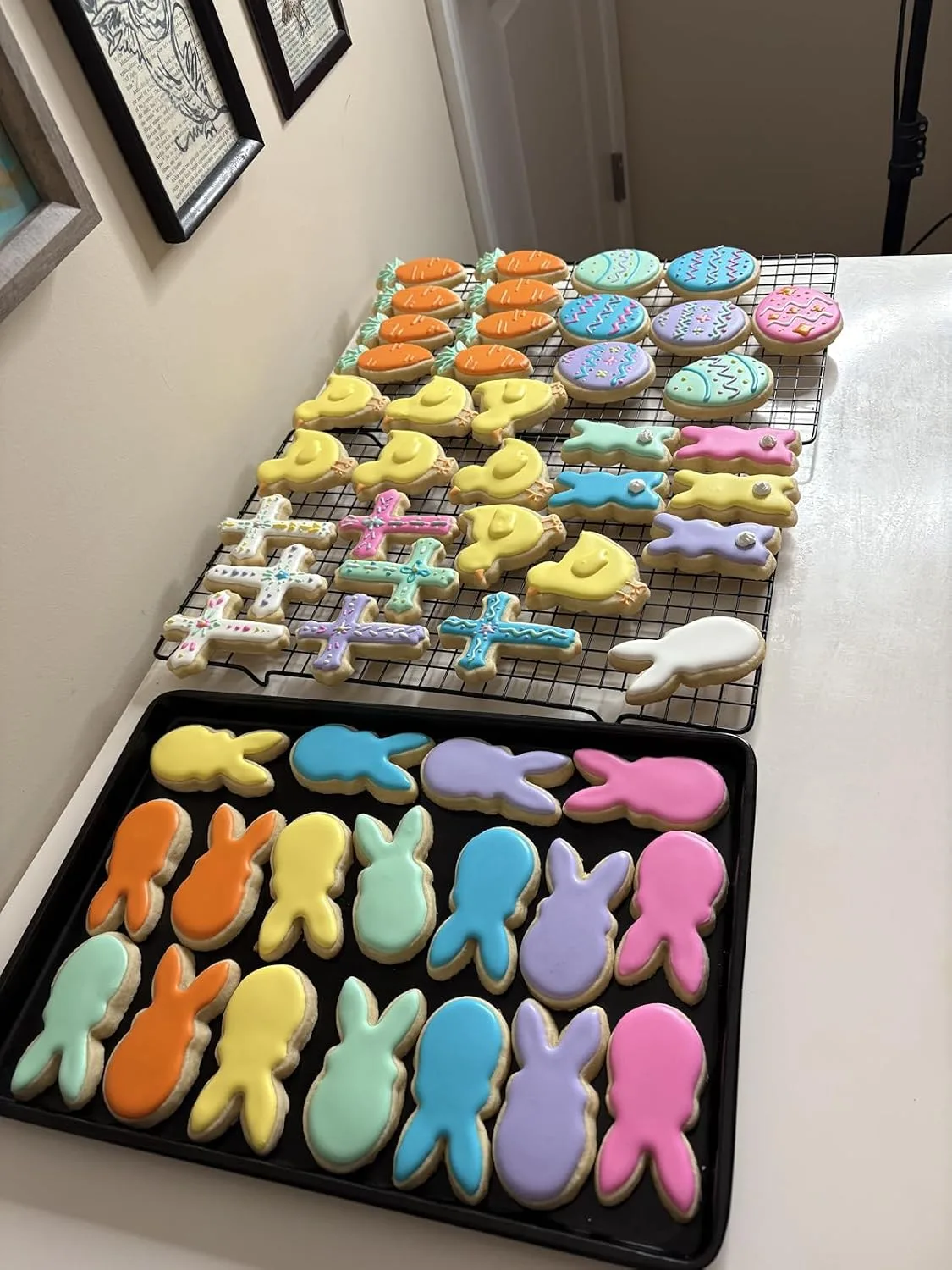 Customer photo of decorated Easter cookies with colorful icing and pastel designs