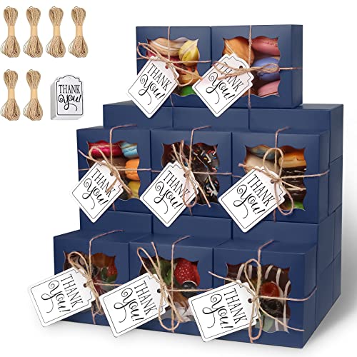 KPOSIYA 60pcs Small Cookie Boxes with Window, 4x4x2.5 Blue Bakery Box
